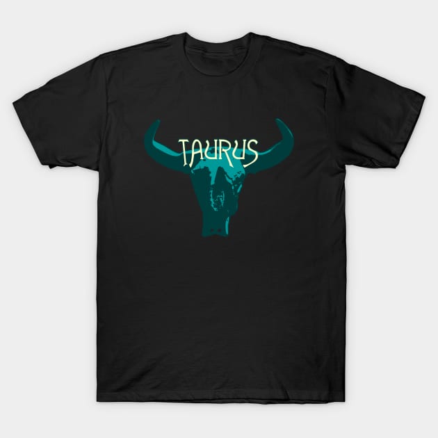 Blue Bull Skull for Taurus Astrological Zodiac Sign T-Shirt by RyanJGillDesigns